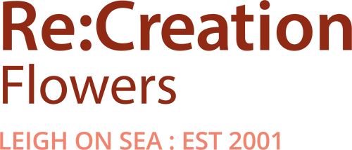 Logo with the words Re:Creation Flowers in bold, followed by LEIGH ON SEA : EST 2001 in smaller, lighter text underneath.